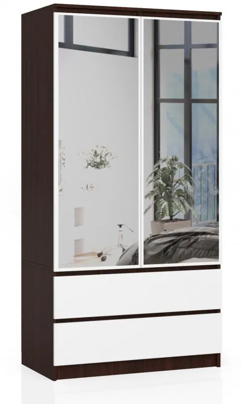 Šatní skříň s otočnými dveřmi a zrcadlem 90 cm wenge / bílá