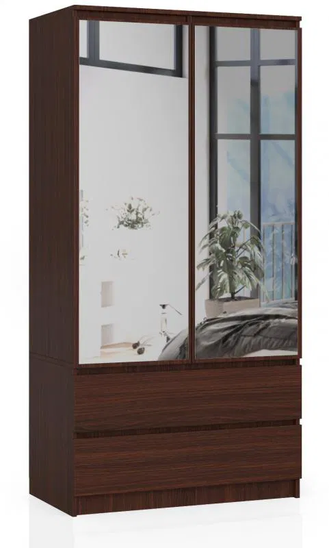 Šatní skříň s otočnými dveřmi a zrcadlem 90 cm wenge