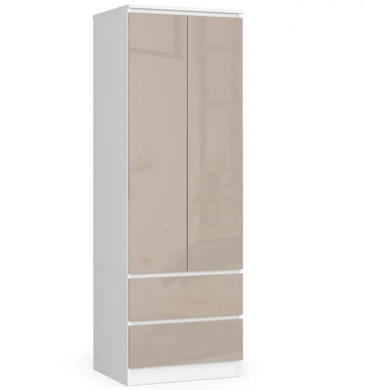 Šatní skříň s otočnými dveřmi 60cm STAR bílá / cappuccino lesklá