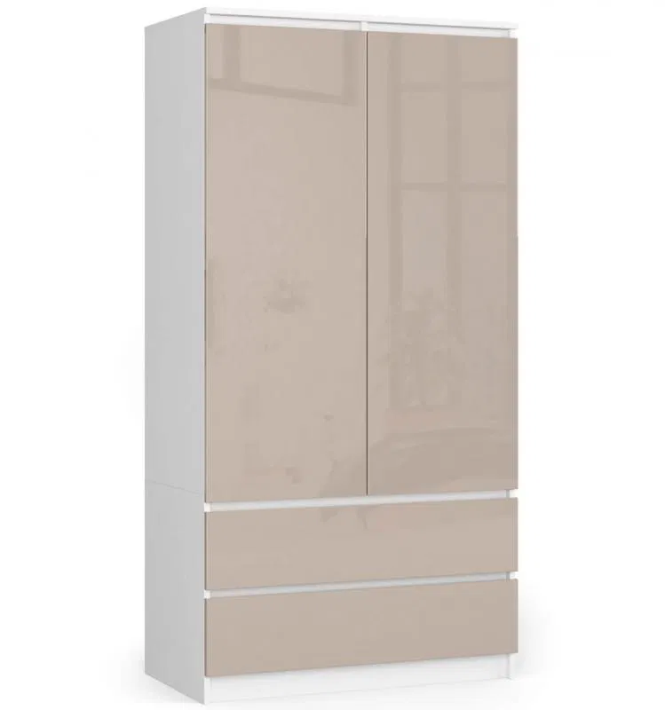 Šatní skříň s otočnými dveřmi 90 cm - bílá / cappucino lesklá