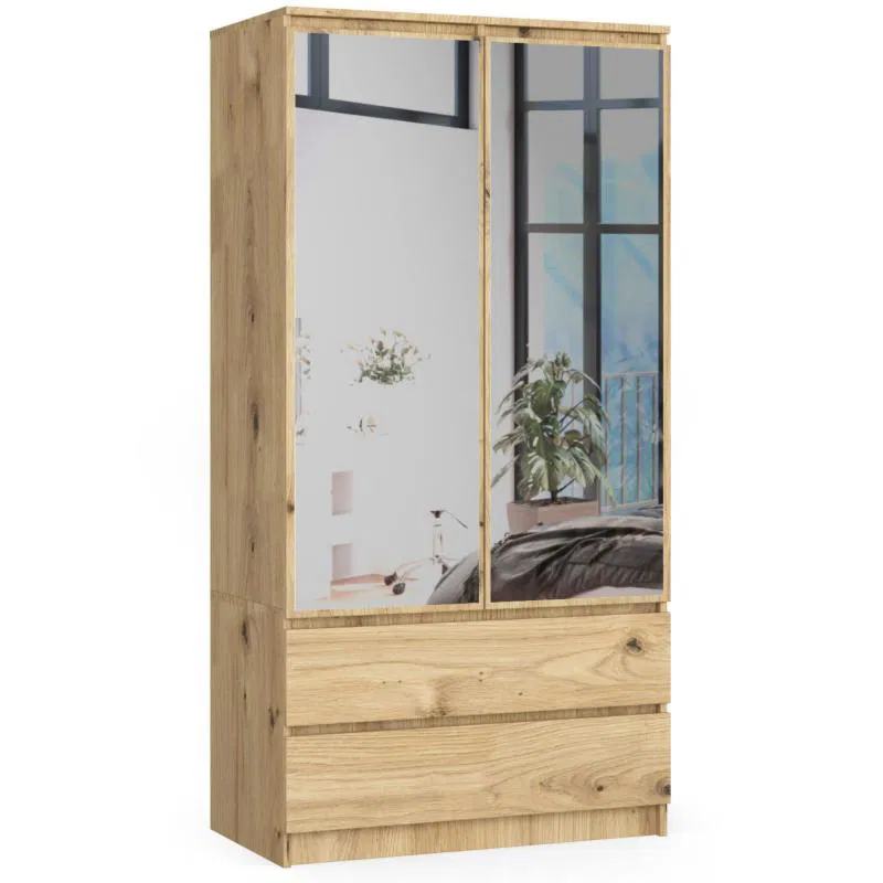 Šatní skříň s otočnými dveřmi a zrcadlem 90cm dub artisan