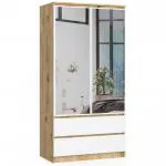 Šatní skříň s otočnými dveřmi a zrcadlem 90cm dub artisan / bílá