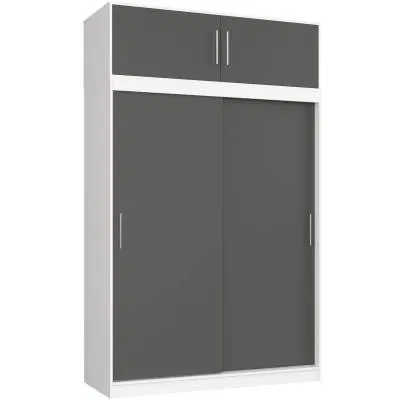 Šatní skříň s posuvnými dveřmi a nástavcem 150cm MONO bílá / šedá