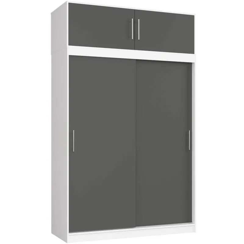 Šatní skříň s posuvnými dveřmi a nástavcem 150cm MONO bílá / šedá