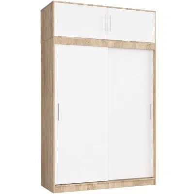 Šatní skříň s posuvnými dveřmi a nástavcem150cm MONO dub sonoma / bílá