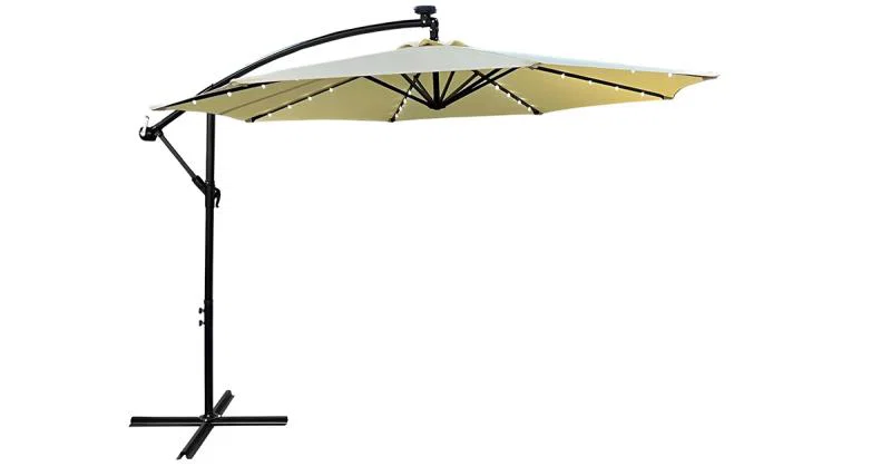 Zahradní slunečník MILIN béžový s LED osvětlením, 300x300x245 cm, 12,7 kg