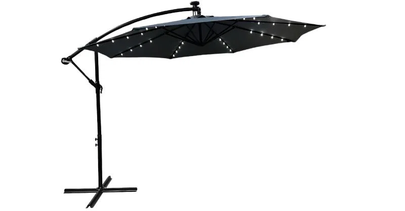 Zahradní slunečník MILIN tmavě šedý s LED osvětlením, 300x300x245 cm, 12,7 kg