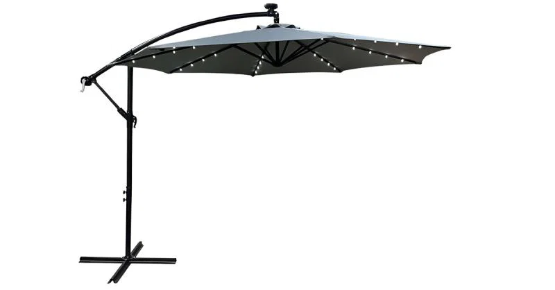 Zahradní slunečník MILIN světle šedý s LED osvětlením, 300x300x245 cm, 12,7 kg