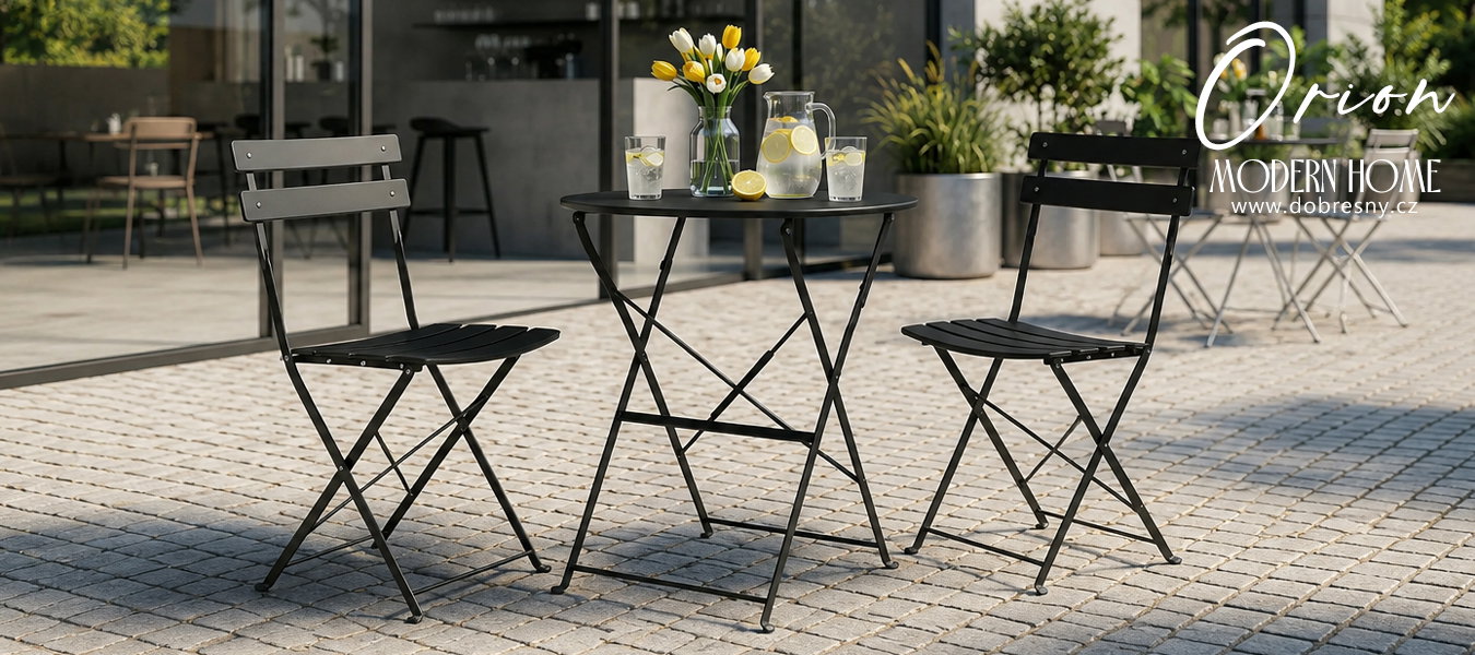 Sada balkónového nábytku ORION okrúhly stôl a 2 stoličky v elegantnej čiernej farbe