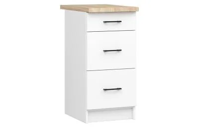 Kuchyňská skříňka OLIVIA, 3 zásuvky – 40 cm | Bílá / Dub Sonoma