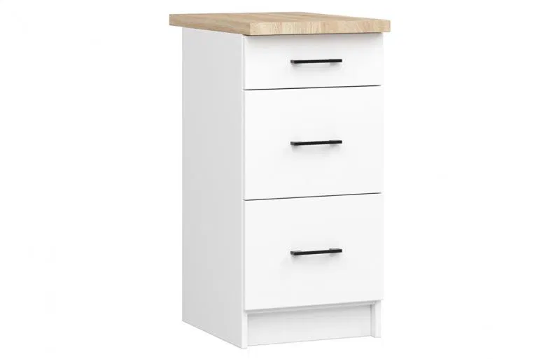 Kuchyňská skříňka OLIVIA, 3 zásuvky – 40 cm | Bílá / Dub Sonoma