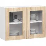 Závěsná kuchyňská skříňka LIMA šířka 80cm výška 58cm s vitrínou Dub Sonoma / Bílá