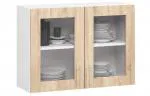 Závěsná kuchyňská skříňka LIMA šířka 80cm výška 58cm s vitrínou Dub Sonoma / Bílá