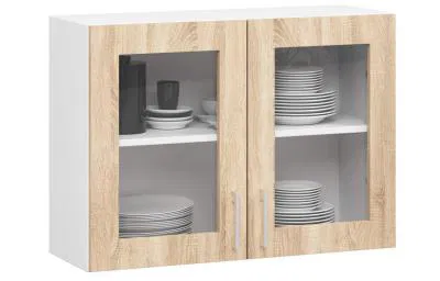 Závěsná kuchyňská skříňka LIMA šířka 80cm výška 58cm s vitrínou Dub Sonoma / Bílá