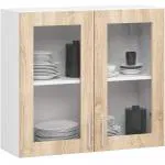 Závěsná kuchyňská skříňka LIMA šířka 80cm výška 72cm s vitrínou Dub Sonoma / Bílá