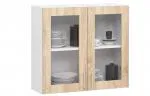 Závěsná kuchyňská skříňka LIMA šířka 80cm výška 72cm s vitrínou Dub Sonoma / Bílá