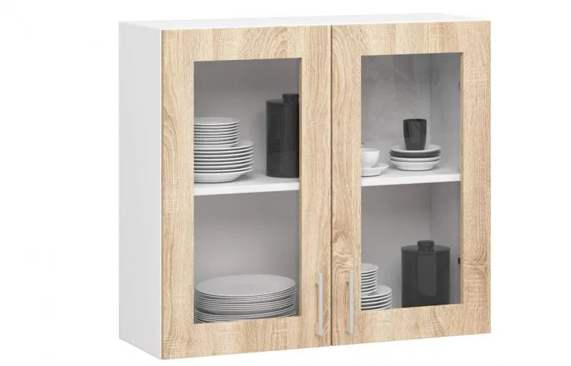Závěsná kuchyňská skříňka LIMA šířka 80cm výška 72cm s vitrínou Dub Sonoma / Bílá