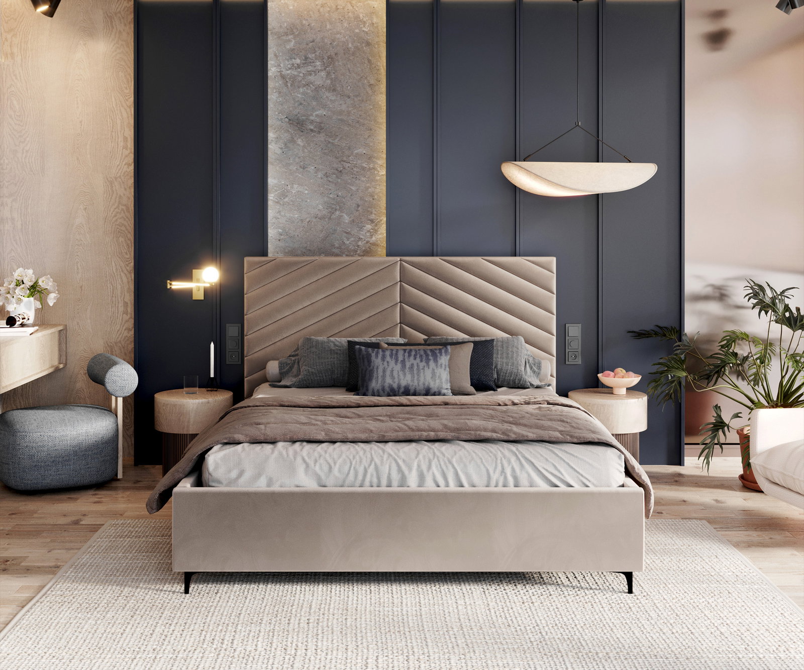 Čalúnená posteľ ELEGANTE 140x200 Béžová Paris s úložným priestorom kovový rošt