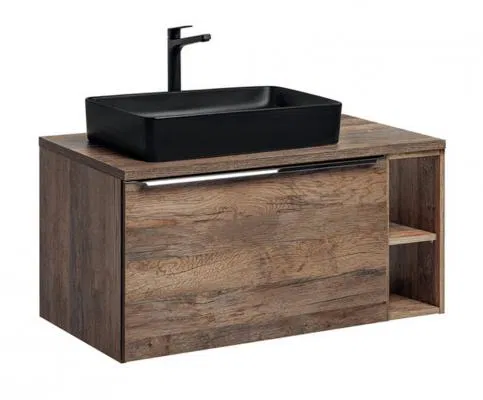 Koupelnová skříňka SANTA FE OAK 100cm + deska + umyvadlo + regál