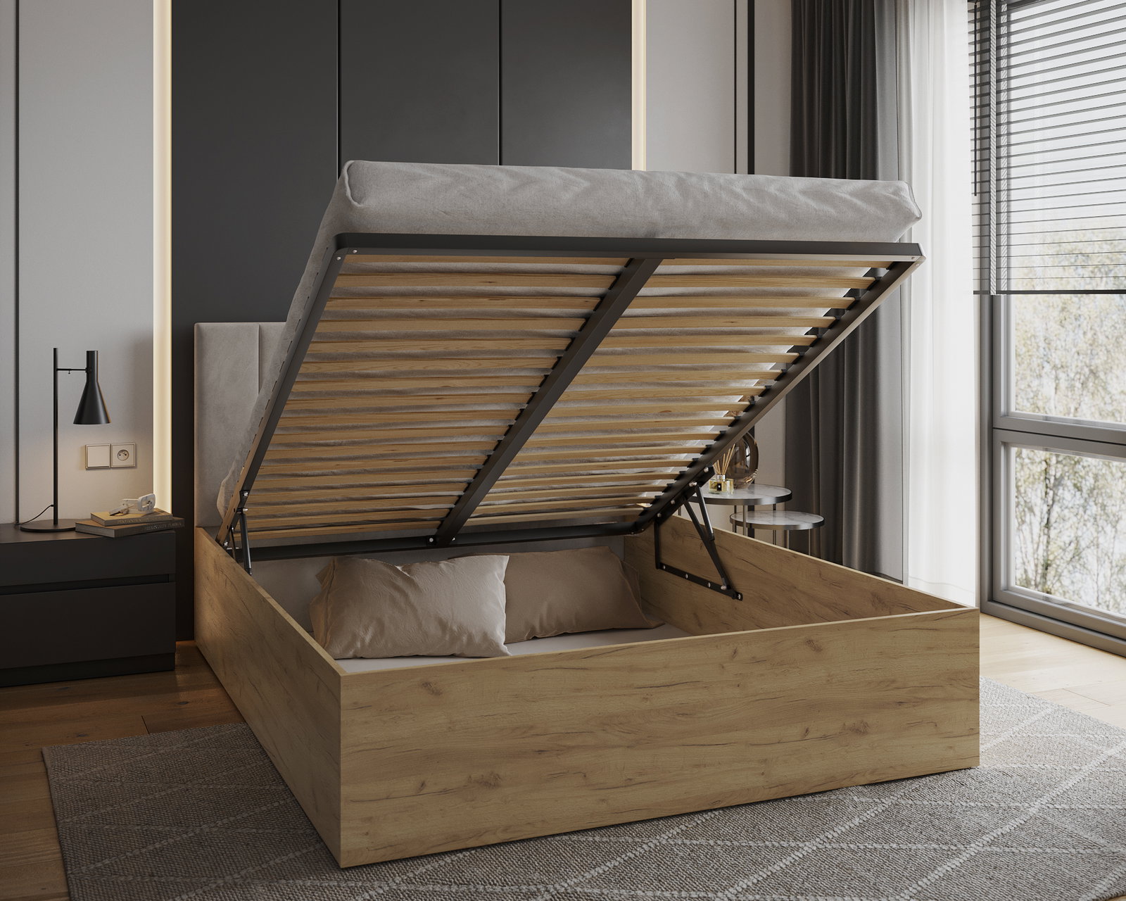 Čalúnená posteľ GRENADA 90x200 cm so zdvižným roštom krémová