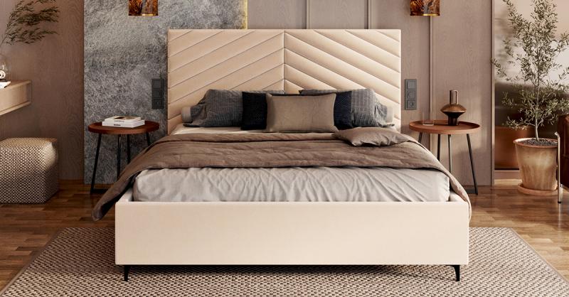 Čalouněná postel ELEGANTE 90x200 Krémová Paris s úložným prostorem kovový rošt