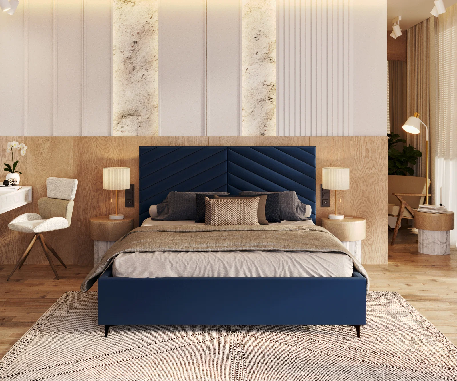 Čalouněná postel ELEGANTE 120x200 Tmavě Modrá Paris s úložným prostorem kovový rošt