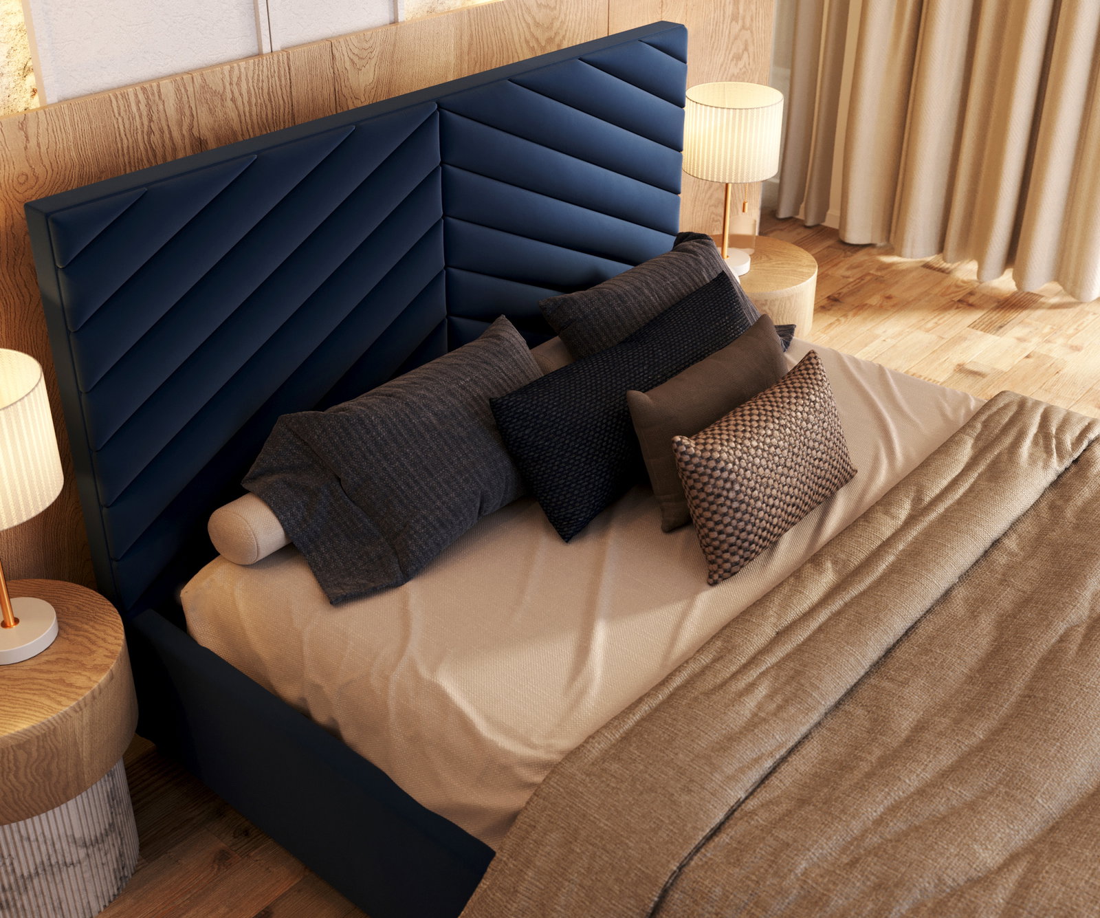 Čalúnená posteľ ELEGANTE 160x200 Tmavo Modrá Paris s úložným priestorom kovový rošt