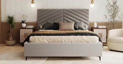 Čalouněná postel ELEGANTE 90x200 Světle Šedá Paris s úložným prostorem kovový rošt