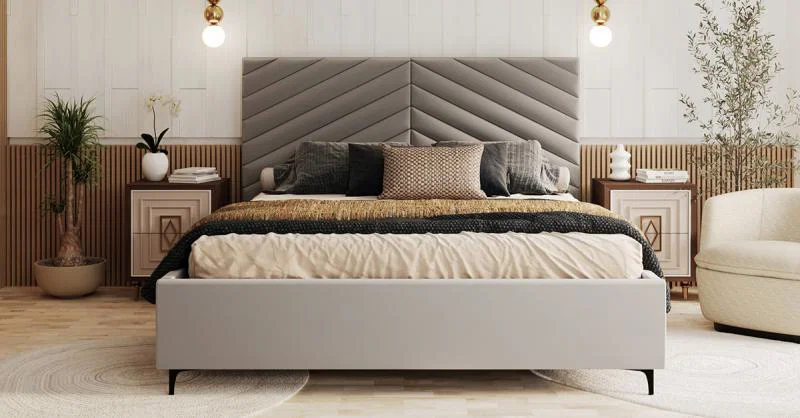 Čalouněná postel ELEGANTE 120x200 Světle Šedá Paris s úložným prostorem kovový rošt