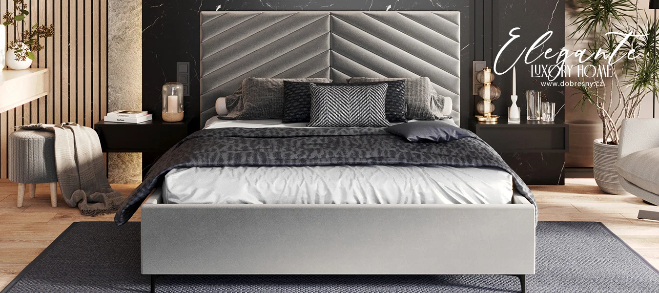 Čalouněná postel ELEGANTE 90x200 Steel Paris s úložným prostorem kovový rošt