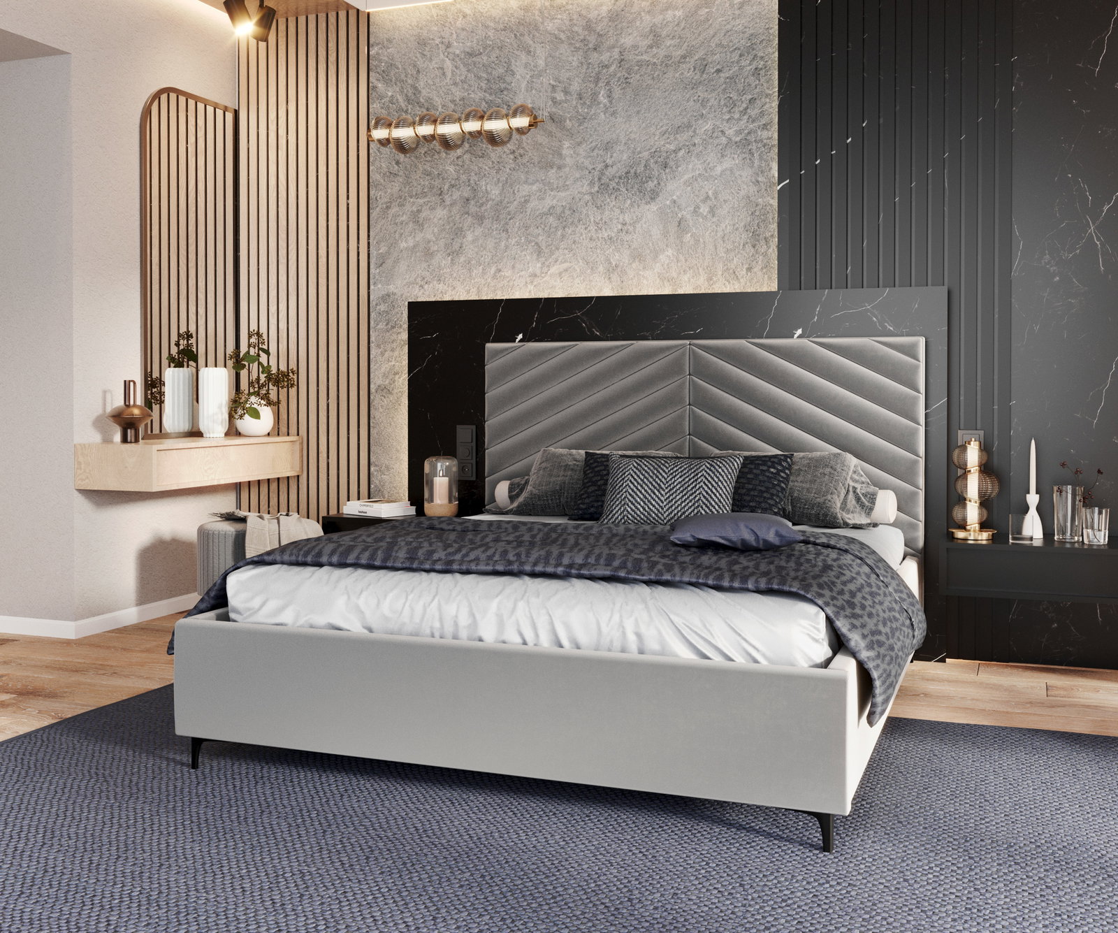 Čalúnená posteľ ELEGANTE 120x200 Steel Paris s úložným priestorom kovový rošt