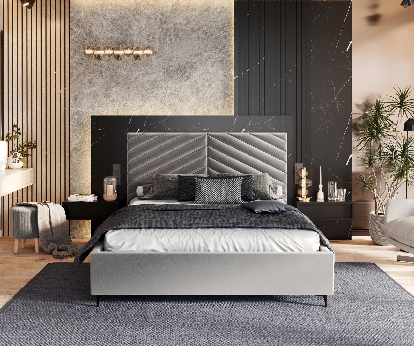 Čalúnená posteľ ELEGANTE 140x200 Steel Paris s úložným priestorom kovový rošt