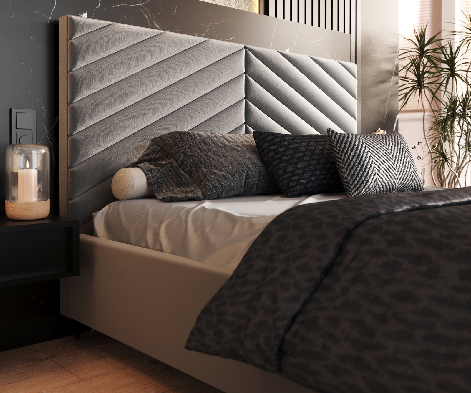 Čalúnená posteľ ELEGANTE 140x200 Steel Paris s úložným priestorom kovový rošt