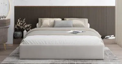 Čalouněná postel ORLANDO 90x200 Krémová Trinity s úložným prostorem kovový rošt