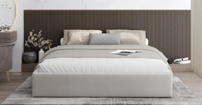 Čalouněná postel ORLANDO 90x200 Krémová Trinity s úložným prostorem kovový rošt