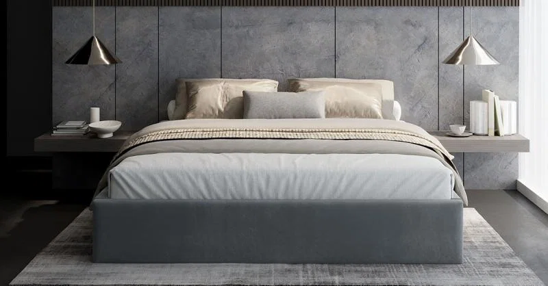 Čalouněná postel ORLANDO 90x200 Šedá Trinity s úložným prostorem kovový rošt