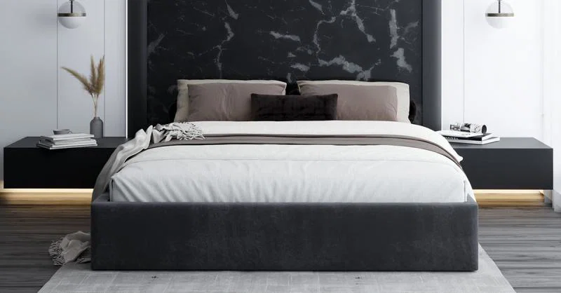 Čalouněná postel ORLANDO 160x200 Tmavě šedá Trinity s úložným prostorem kovový rošt