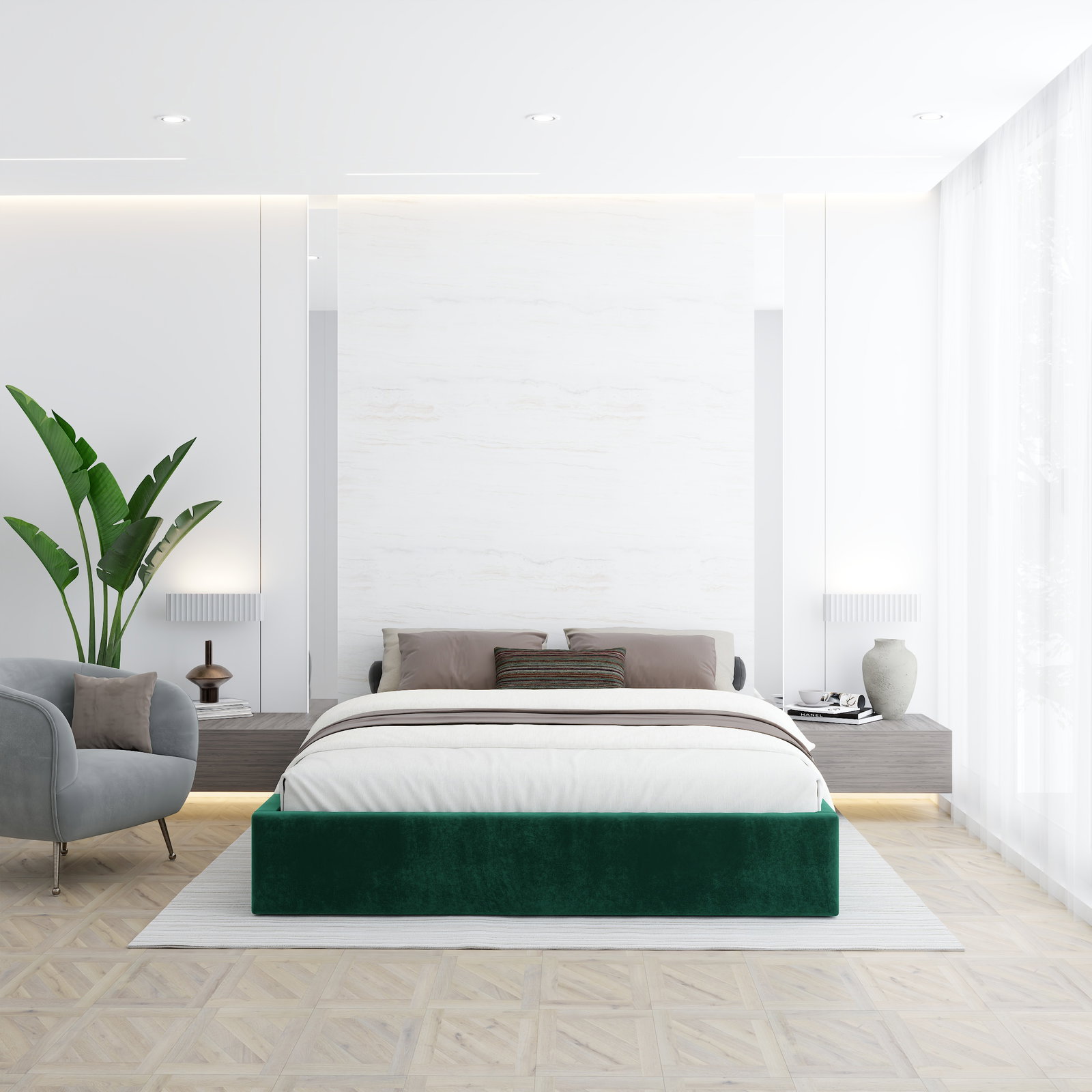 Čalúnená posteľ ORLANDO 90x200 Zelená Trinity s úložným priestorom kovový rošt