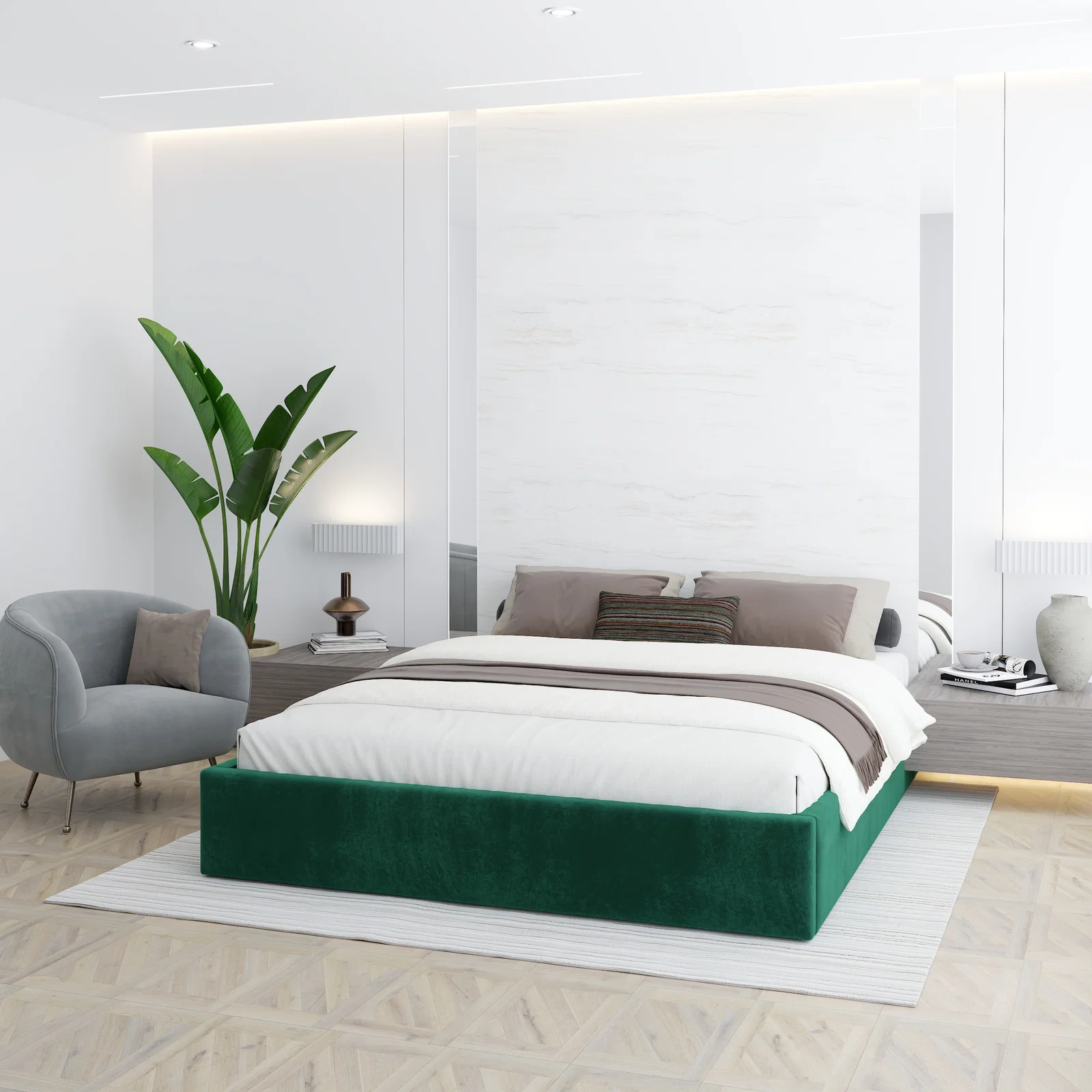 Čalouněná postel ORLANDO 180x200 Zelená Trinity s úložným prostorem kovový rošt