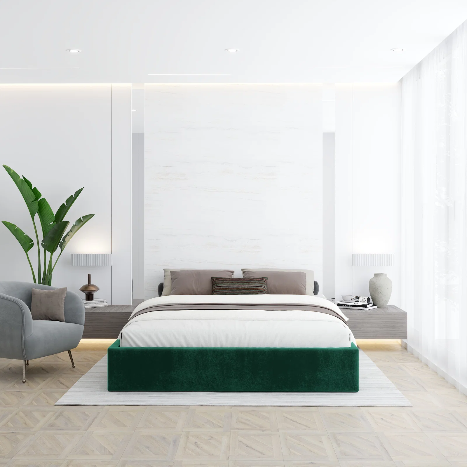 Čalouněná postel ORLANDO 180x200 Zelená Trinity s úložným prostorem kovový rošt