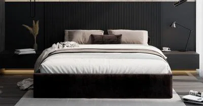 Čalouněná postel ORLANDO 90x200 Černá Trinity s úložným prostorem kovový rošt