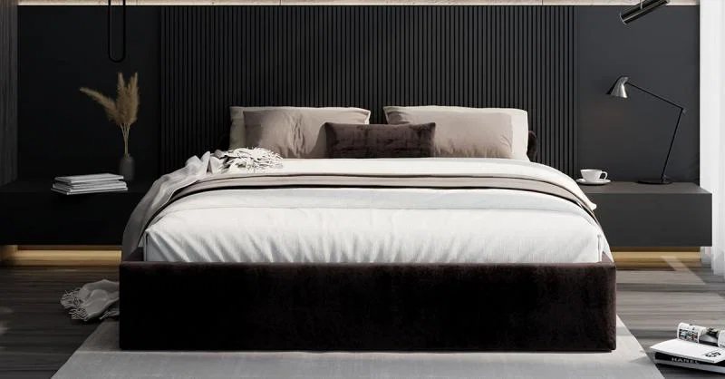 Čalouněná postel ORLANDO 140x200 Černá Trinity s úložným prostorem kovový rošt