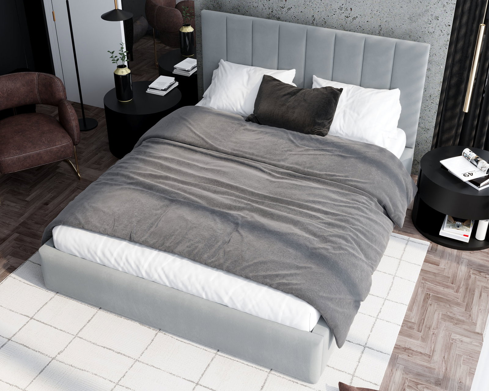 Čalúnená posteľ JUSTIN 160x200 Sivá Trinity s úložným priestorom kovový rošt