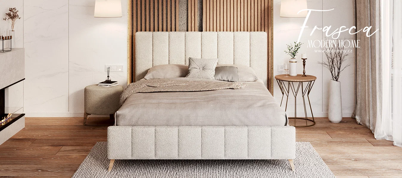 Čalouněná postel FRASCA 180x200 Krémová Boucle