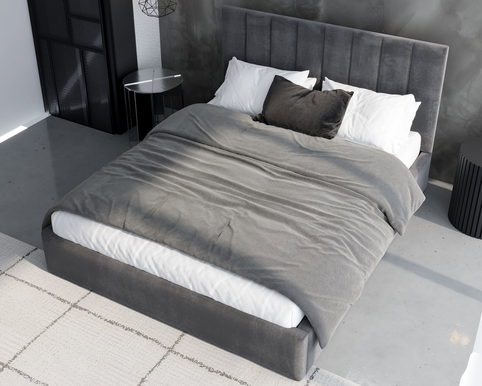 Čalúnená posteľ JUSTIN 90x200 Grafitová Trinity s úložným priestorom kovový rošt