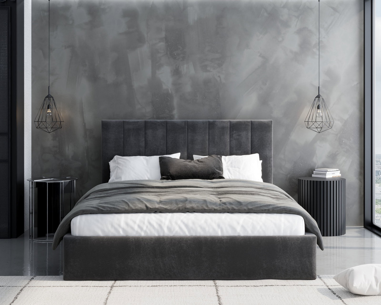 Čalúnená posteľ JUSTIN 120x200 Grafitová Trinity s úložným priestorom kovový rošt