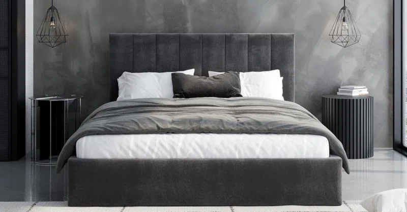 Čalouněná postel JUSTIN 180x200 Grafit Trinity s úložným prostorem kovový rošt