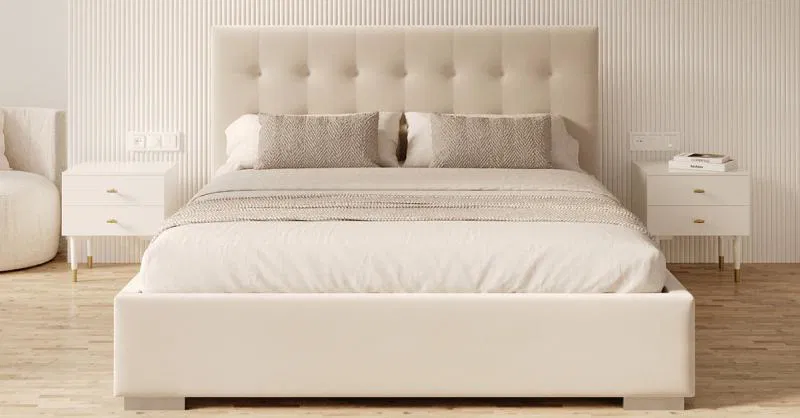 Čalouněná postel LUCERNA 90x200 Krémová Trinity s úložným prostorem kovový rošt