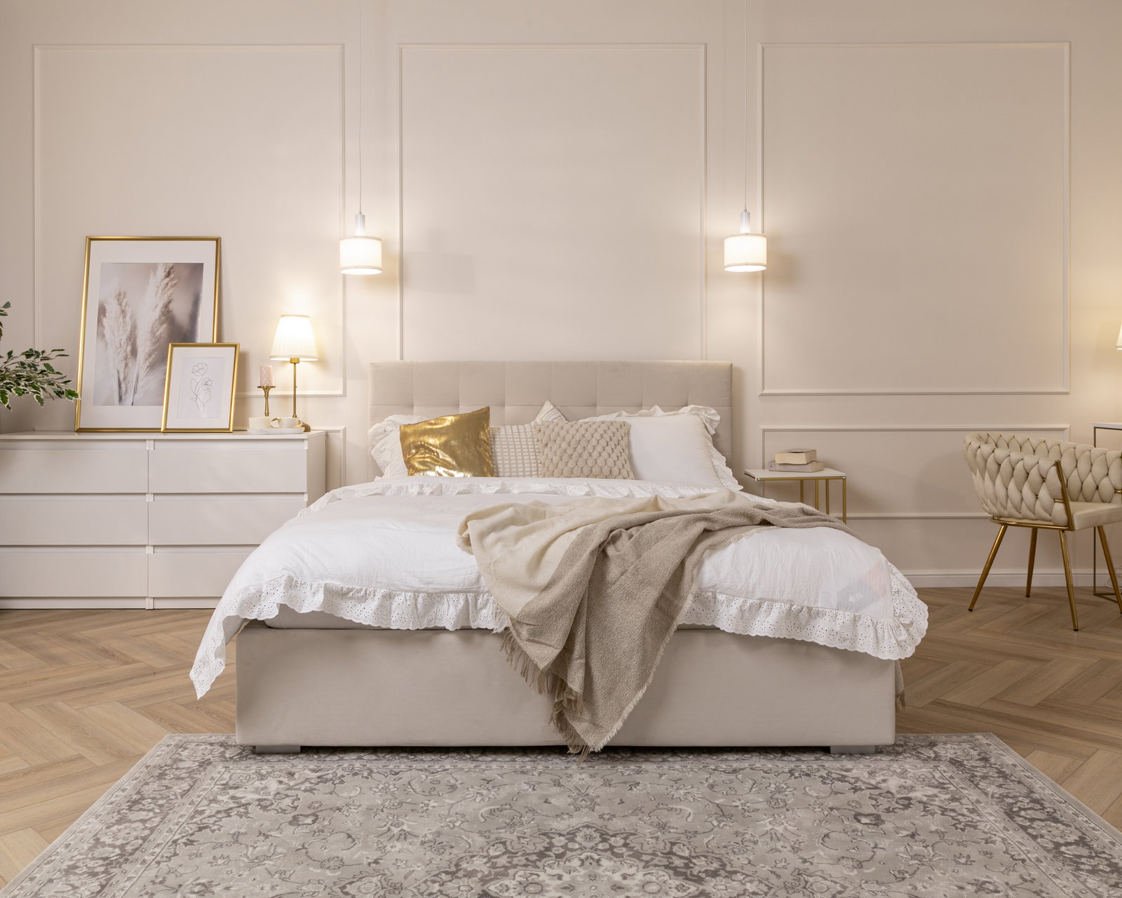 Čalúnená posteľ LUCERNA 120x200 Krémová Trinity s úložným priestorom kovový rošt