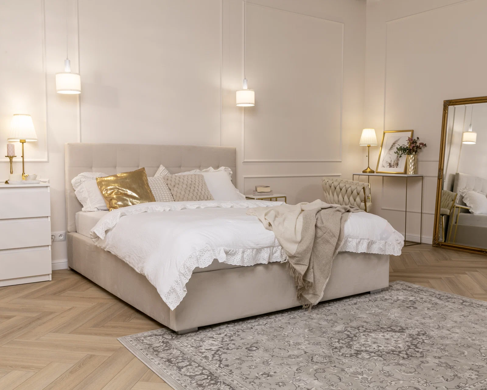 Čalouněná postel LUCERNA 120x200 Krémová Trinity s úložným prostorem kovový rošt